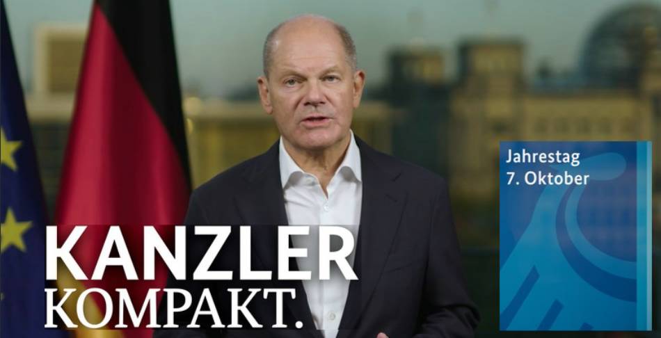 Bundesskanzler Olaf Scholz zum Jahrestag 7. Oktober 2023 Bundesskanzler Olaf Scholz zum Jahrestag 7. Oktober 2023
